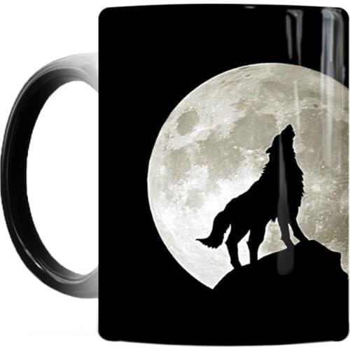 Drop Shipping 1Pcs 350ml New Moon Wolf Temperature Color Changing Mug Magic Heat Sensitive Coffee Milk Cup Novelty Birthday Gift