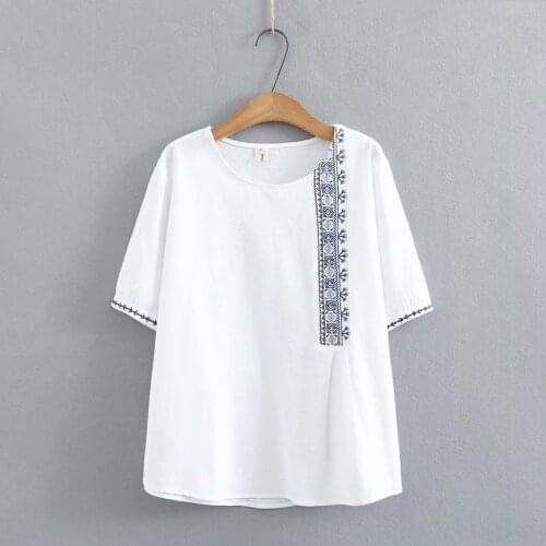 Plus size O neck Cotton embroidery women tshirts 2021 summer dark red yellow ladies t shirts female tops Short sleeve t-shirts