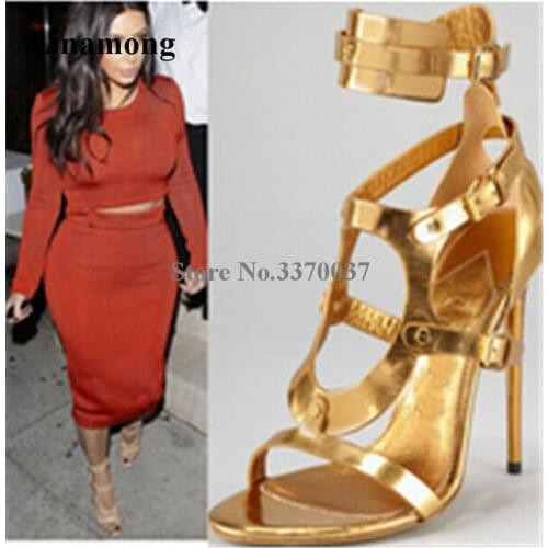 Brand Design Women Fashion Open Toe Stiletto Thin Heel Gladiator Sandals Gold Silver Black Straps Cross High Heel Sandals