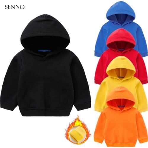 SENNO Warm Fleece Winter Children Sports Hoodies Pure Color Solid Toddler Girls Sweatshirt Cotton Outwear Tops Kids Baby Boys