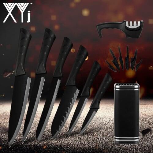 XYj Cooking Knife Set Japanese Stainless Steel Chef Knives Fruit Utility Santoku Slicing Bread Knife Kitchen Tools With Holder