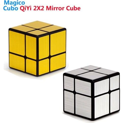 QiYi Mirror 2x2 Magic Cubes Puzzle Speed Magic Cube Golden/Silver Sticker Cube Stress Reliever Toys Adult for Educational Games