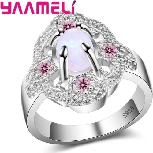 Hyperbole White 925 Sterling Silver Opal Rings for Women Engagement Wedding clear AAA Zircon Jewelry Bijoux Size 6-10