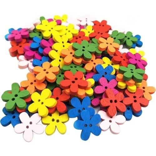 100Pcs Wood Colorful Buttons Two-Eye Flower Button, Used for Dress Shirt Sewing Button Diy Craft Decoration