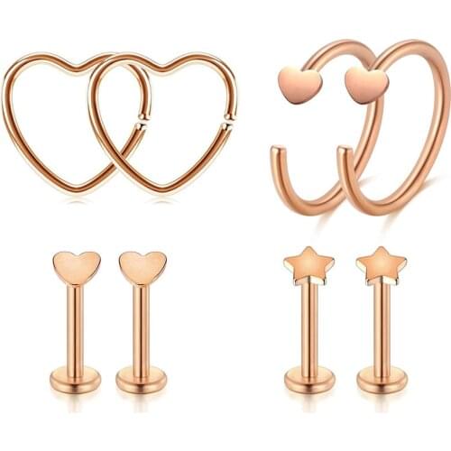 20G Lip Rings Cartilage Helix Tragus Earrings Heart Shape Nose Rings Studs Screw Monroe Medusa Nose Hoop Piercing Jewelry