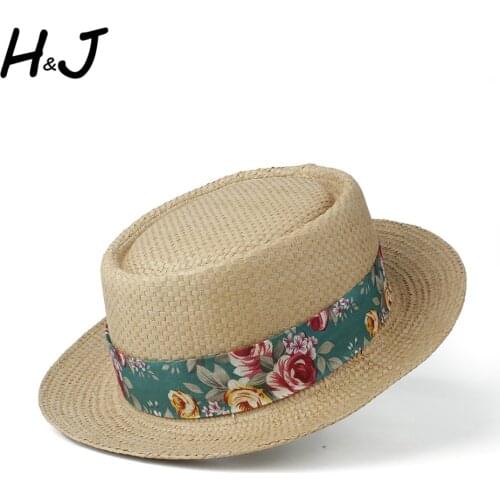 20 Stlye 100% Straw Women Men Sun Hat Summer Pork Pie Hat Sunbonnet Hat Lady Flat Boater Beach Panama Sunhat Hat Size 57-60CM