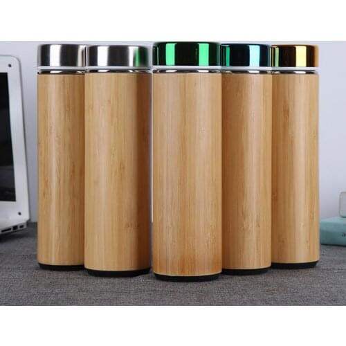 17oz Bamboo Tumbler with Tea Infuser and Strainer Stainless Steel Water Bottle Double Wall Vacuum Insulated Travel Mug SN507