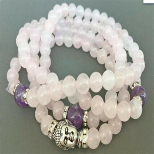 6MM Rose Quartz Bracelet 108 Beads Buddha Head Mala Bless Energy Unisex Handmade Reiki Lucky Healing