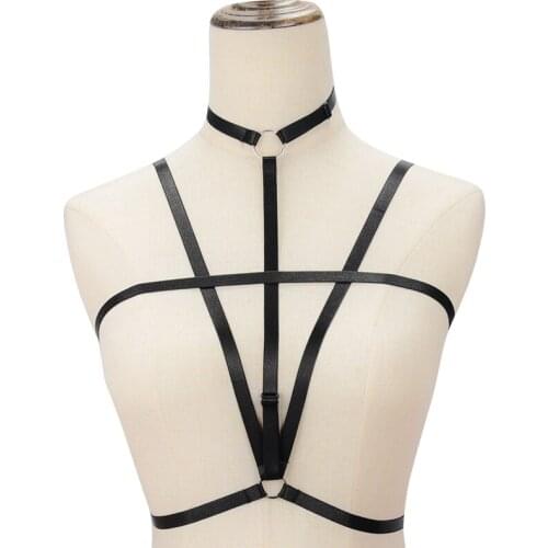 Black Punk Style Elastic Harness Bra Belts Sexy Lingerie Body Bondage Caged Bralette Gothic Bra Garters harness woman