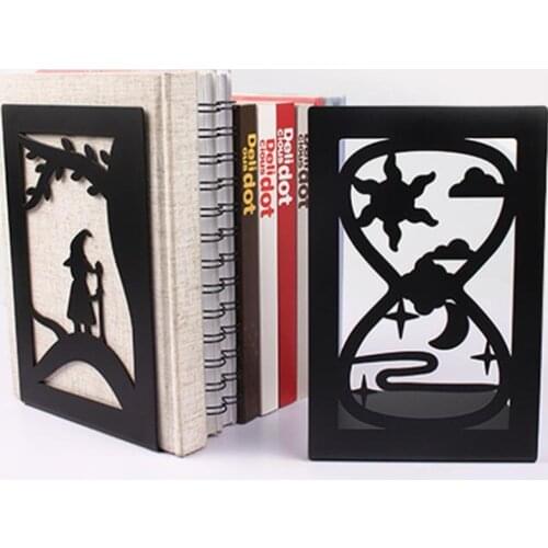 1 Piece Black Hollow-out Metal Bookends Hourglass Cat Design Book Stands for Home Office Decorative Book Stoppers Book Holders