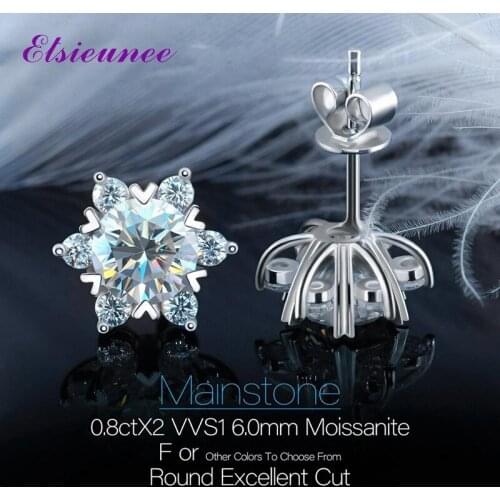 ELSIEUNEE 100% 925 Sterling Silver Flower Shape 1.6ct Real Moissanite Stud Earrings for Women Wedding Ear Fine Jewelry Wholesale