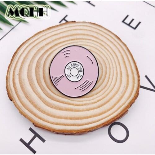 Cartoon Pink Music CD ALL ABOUT YOU Enamel Brooch Custom Round Alloy Badge Shirt Bag Pin Accessories Women Jewelry Gifts For Kid