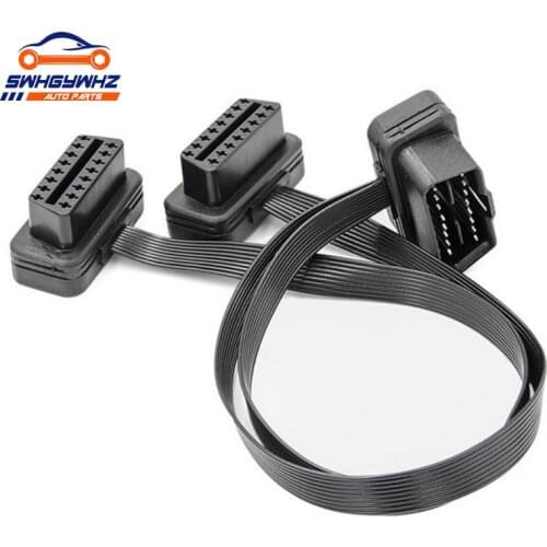 Dual Female 0.3M Y Splitter Elbow 16Pin OBD Extender Cable 16 Pin Male To Female Flat Noodle OBD II Extension Connector