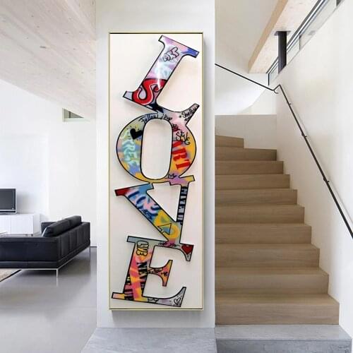 Modern Letters Love Canvas Painting Abstract Graffiti Art Posters and Prints Modern Wall Art Pictures for Living Room Home Decor