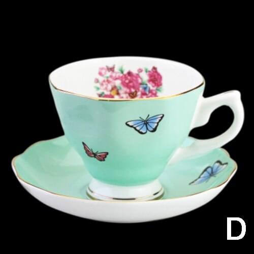 British Style Pink Bone China Coffee Cup and Saucer Set High-end Afternoon Tea Pastoral Style Flower Tea Cup