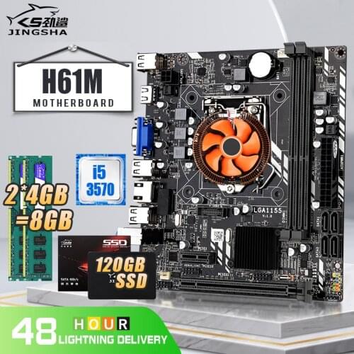H61M LGA 1155 Motherboard Set with I5-3570 CPU and DDR3 2*4GB =8GB PC RAM 1333MHZ With CPU Fan and 120GB SSD Motherboard Kit
