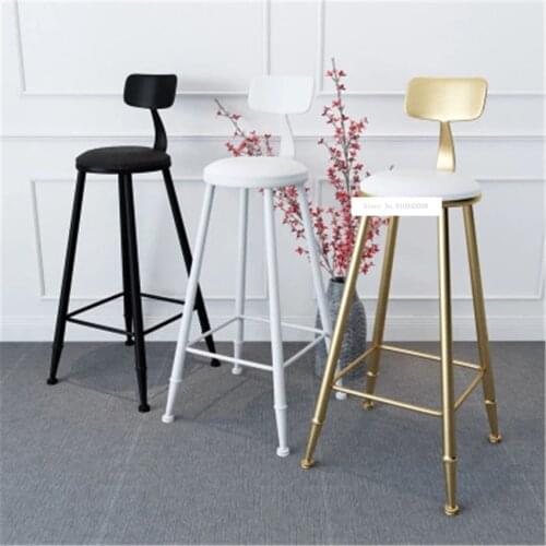 TX8909 Creative Flannelette / Leather Gold Bar Backrest Chair Sponge lron Art Bar Tall Stool Modern Simple Round High Stool