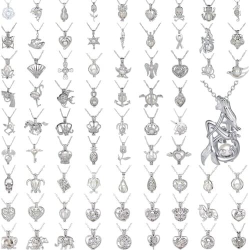 Bulk！Oyster Pearl Beads Cage Locket necklace Essential Oil Diffuser Silver Plated Multiple Styles Mix DIY Necklace Fun Gifts