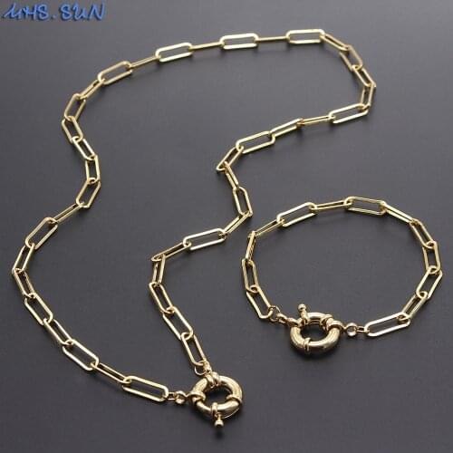 MHS.SUN Fashion Chunky Chain Necklace Bracelet Set For Women/Girls Long Chain Jewelry Set Vintage Gold Color For Party Gifts