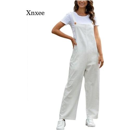 Fashion Women Jumpsuits Summer New Loose Dungarees Casual Solid Rompers Sleeveless Open-Back Pocket Overalls Long Trousers