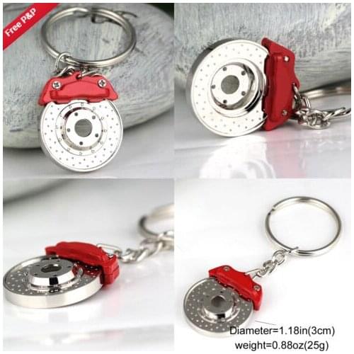 Fashion Mini JDM Car Parts Tuning Red Brake Disc Shape Keychain Keyring