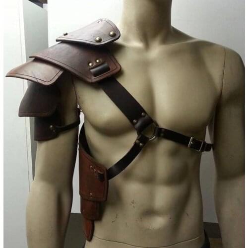 Men Medieval Costume Armors Cosplay Accessory Vintage Gothic Warrior Shoulder PU Leather Harness Body Chest Harness Belt
