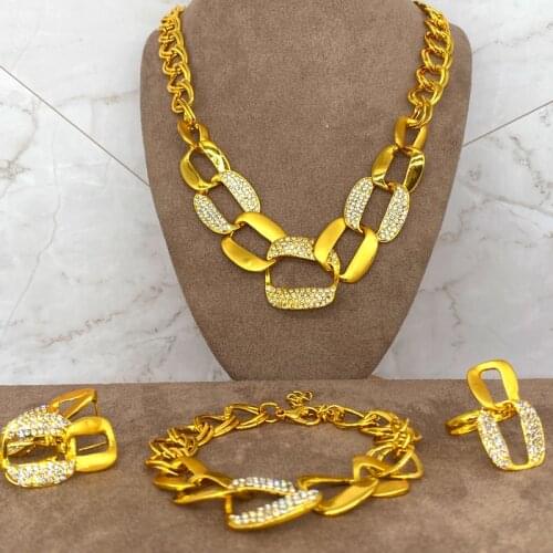 Dubái-juegos de joyas para mujer,pendientes africanos de fiesta nupcial,anillo etíope de oro de 24K,regalos de boda,Collares