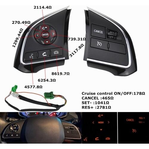 Car Cruise Control Switch Audio Steering Wheel Button For Mitsubishi Outlander 3 Sport GT Xpander Eclipse ASX For Fiat Fullback