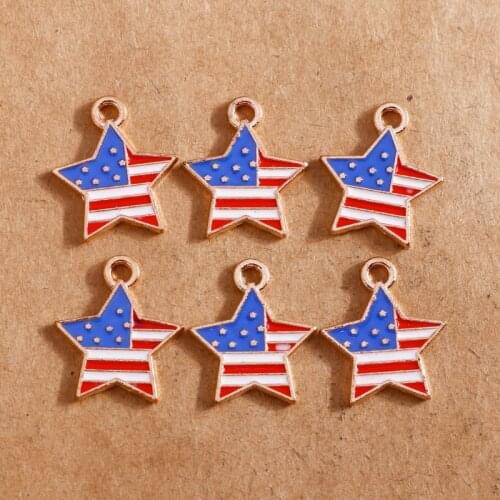 10pcs 16*18mm Fashion American Flag Stars Pendants Enamel Charms for Jewelry Making DIY Bracelets Necklace Charms Findings