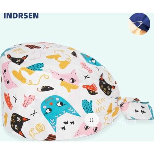 Adjustable Working Scrub Cap Cartoon Printed Women Men Tie Back Dust proof Caps Absorb sweat One Size Surgeon Surgicals Hat