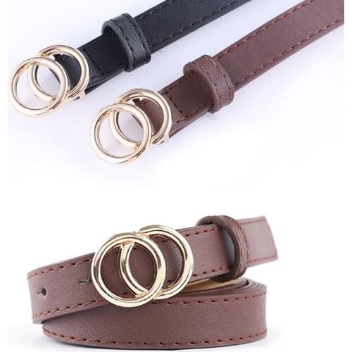 Women Belt Imitation leather Alloy Pin Buckle Belt New Double Circle Button Belt Leisure Jeans Fashion Dress Women Belt