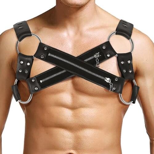 Harness Men Lingerie Faux Leather X Shape Shoulder Body Chest Muscle Harness Arm Muscles Cosplay Costume Belt with Metal O Rings