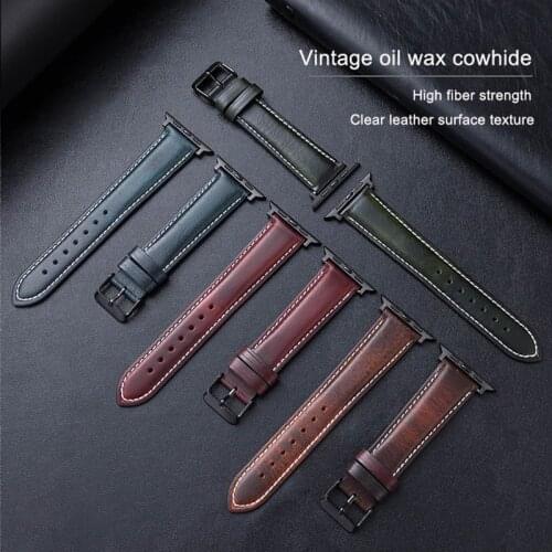 Vintage waxed leather strap for apple watch band 42MM 38MM 44MM 40MM Watchband iwatch series 6 SE 5 4 UTHAI A68