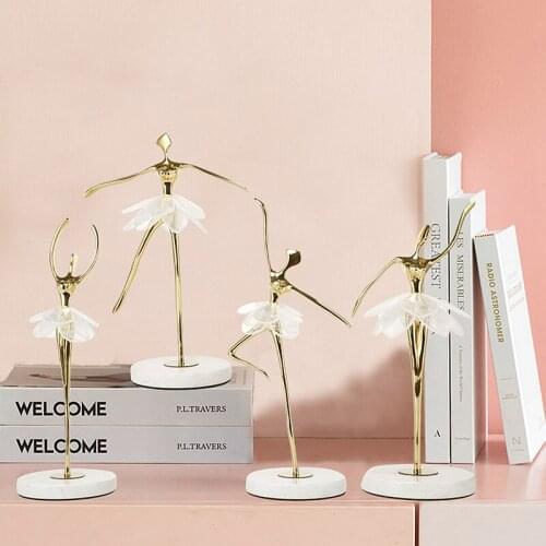 Nordic Light Luxury Creative Pure Copper Ornaments Ballerina Girls Ornaments Marble Base Home Decorations Holiday Gifts