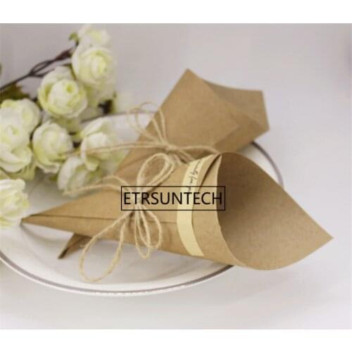 20Set Retro Folding Kraft Paper Confetti Cone Bouquet with Ropes Wedding Diy Decoration Gifts Packing Party Supplies