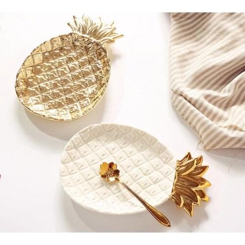 Ins Hot Pineapple Necklaces Jewelry Rings Storage Plate Ceramic White Gold Key Snacks Plate Home Decorations