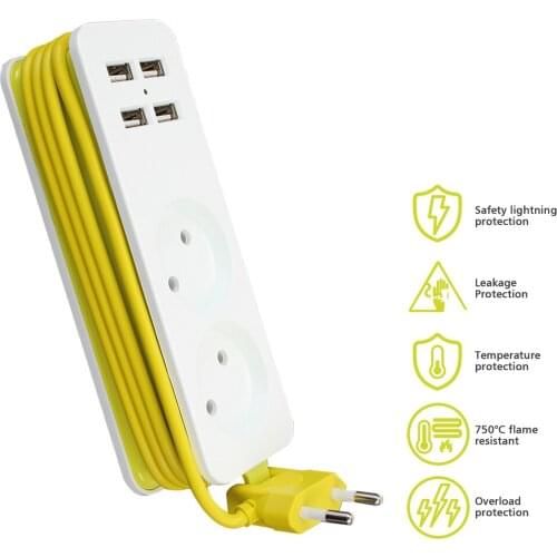 Charger Socket Smart Desktop Socket EU Plug 2 Extension Socket Outlet Multiple Power Strip 4 USB Port Portable