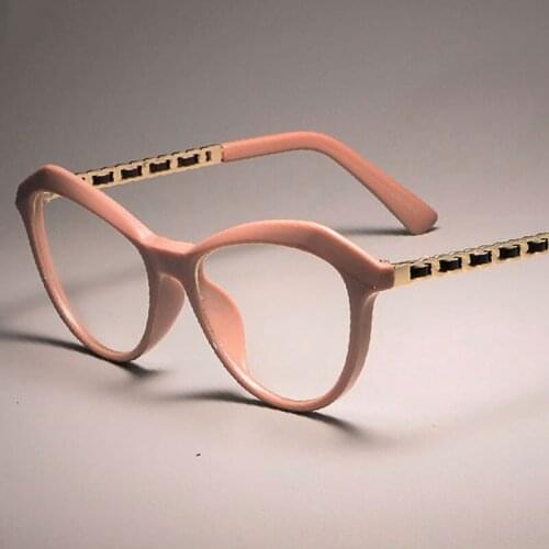 Veshion Ladies Square Glasses Frames Women Metal Leather Woven Legs Optical Fashion Eyewear Computer Glasses