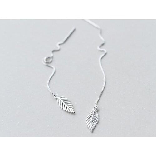 925 Sterling Silver Hollow Leaves Drop Earrings For Women Fashion Silver Long Ear Line Earrings Wholesale
