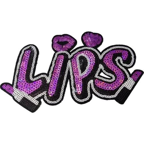 Hot pink sequince patch LIPS Sequined patch Iron on lip Badge for Clothes Shoes Bags Embroidered letters badge handmade stickers