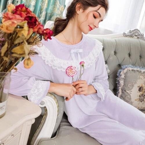 Long Sleeves Plus Velvet Thickened Mink Nightgown Female Winter Dress Large Size Homewear Warm Leisure Sweet Sleepwear H5536