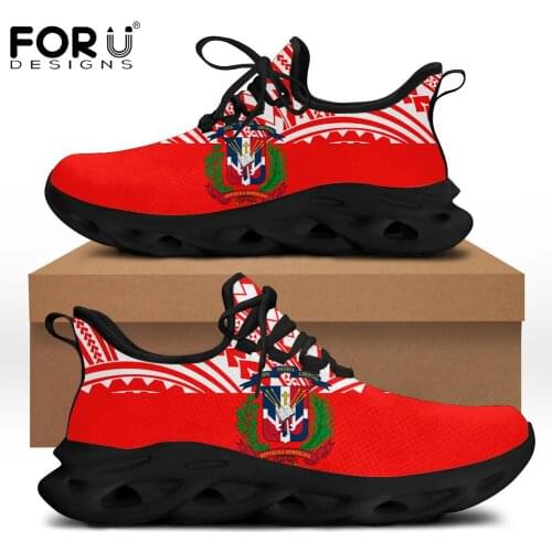 FORUDESIGNS Dominican Republic Flag Print Women Fashion Casual Flats Sneakers Lace Up Ladies Beach Walking Footwear for Girls