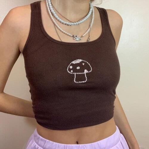 Women Vest Sleeveless Off-shoulder Rhinestone Stamping Printing Strap Slim Sexy Tanks Tops vetments femme 2021 топик женский