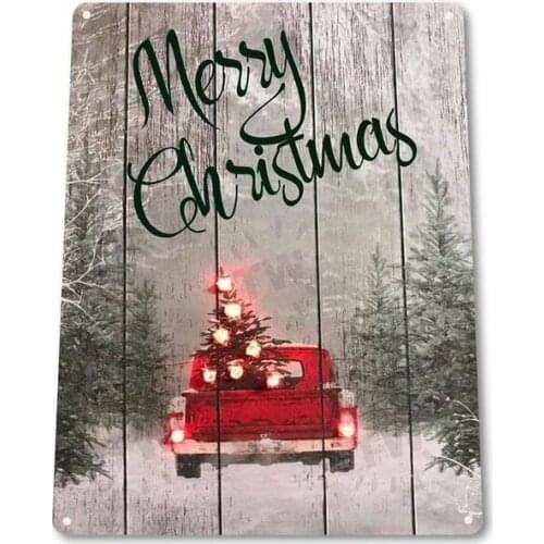 TIN SIGN -Merry Christmas Truck Art Holiday Decoration