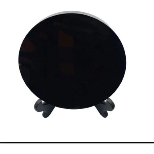 1*Natural Black Obsidian Circle Disk Round Plate Crystal Fengshui Decor / Stand