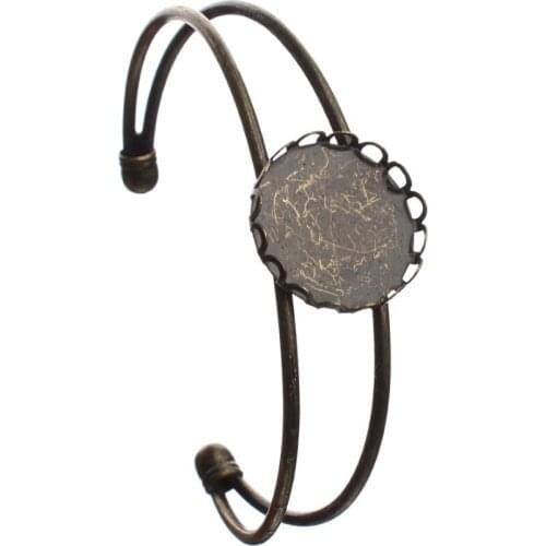 1PC 20MM Antique Brass Bronze Round Cuff Bracelet Blanks Findings Tray Bezel Settings Cabochon Cameo Jewelry Making