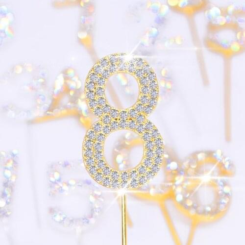 1 pcs glitter alloy rhinestone number cake baby shower birthday decoration weddinggold and silver number cake dessert decoration