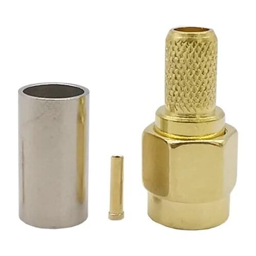1Pcs Straight Gold-plated RP SMA Male Adapter Crimp RG58 RG142 RG400 LMR195 Cable RF Coaxial Coax RP SMA Male Plug Connector