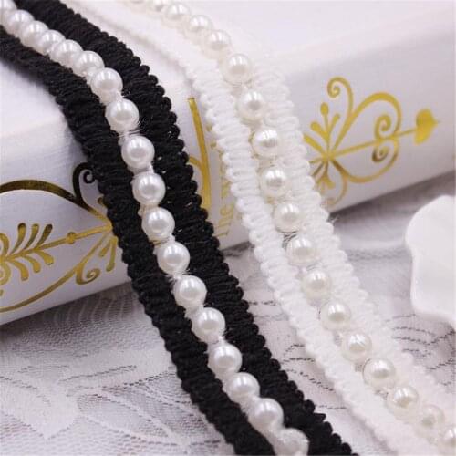 1 Yard Pearl Beaded Lace Edge Trim Wedding Ribbon Applique DIY Sewing Craft