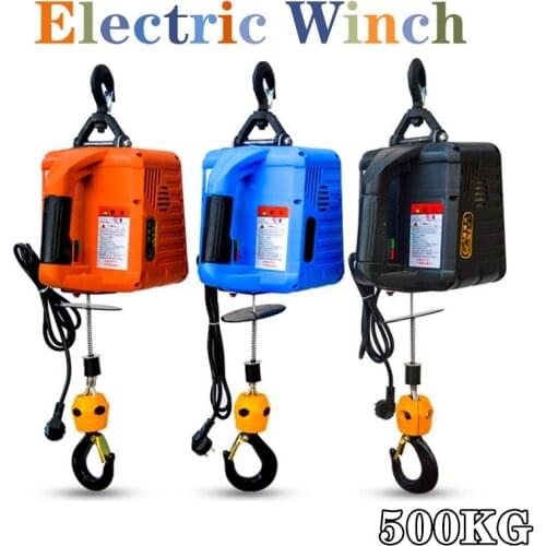 220V 500KG 7.6M Portable Electric Winch with wireless remote controller winch traction block Electric hoist windlass free shipp